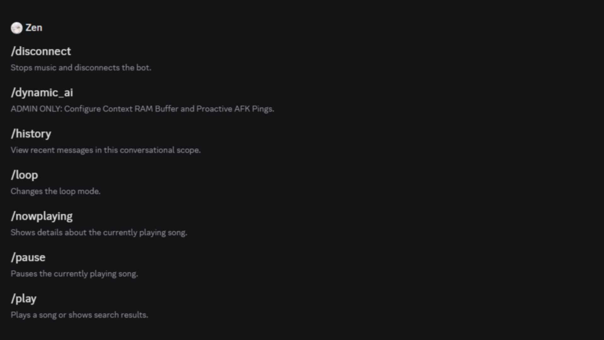 Available command list.